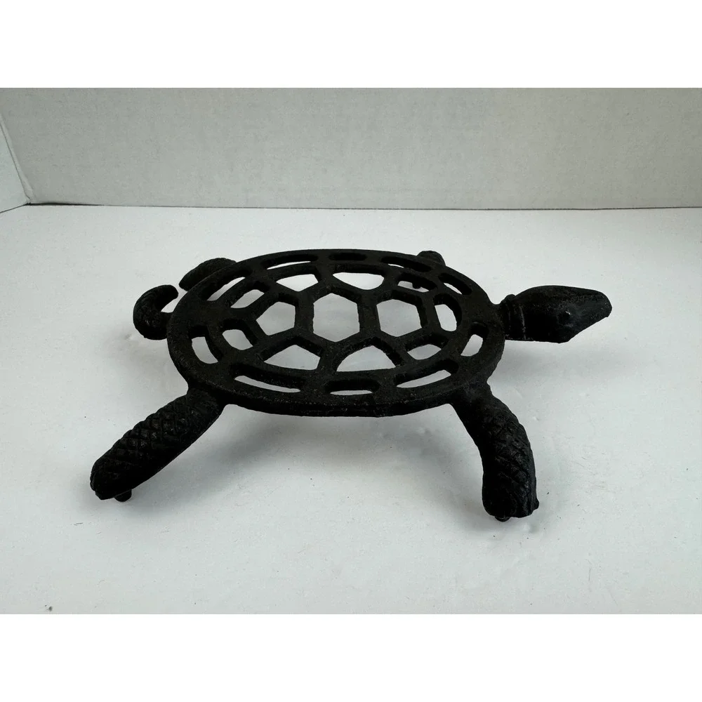 Vintage Black Cast Iron Turtle Trivet 7.5